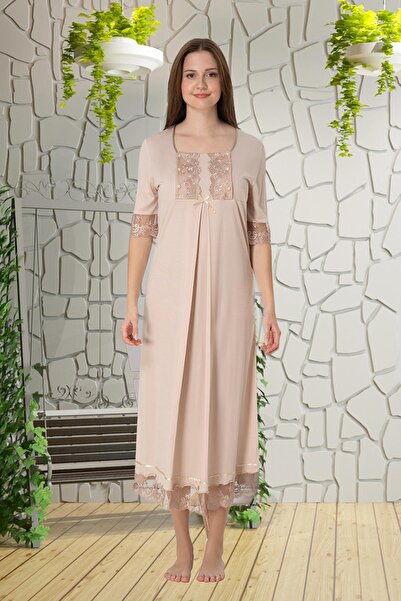 lohusahamile Cămașă de noapte pentru gravide, bej, cu caracteristică de alăpt...