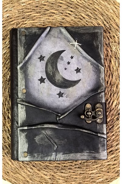GUETTA Handmade Genuine Leather Journal Memory Book Shamua Paper Moon and Star