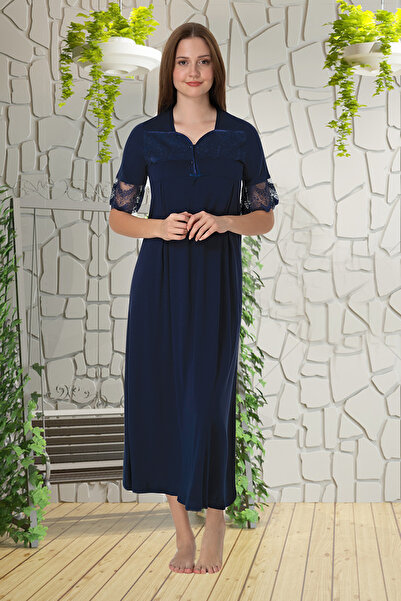 lohusahamile Νυχτικό εγκυμοσύνης με λεπτομέρεια από δαντέλα σε μπλε ναυτικό χ...