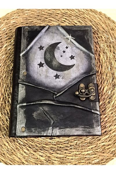 GUETTA Handmade Genuine Leather Journal Memory Book Shamua Paper Moon and Star