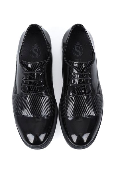 SIRRI Boy's Utah Black Shiny Patent Leather Patterned Classic Shoes