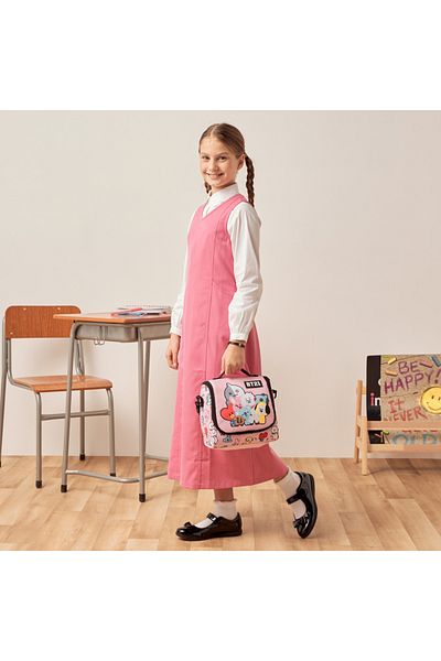 Juniors Solid V-neck Pinafore with Tie-Ups and Pockets