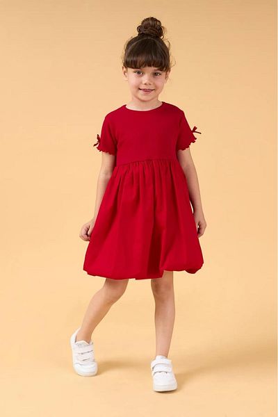 Magu Girl's Cotton Balloon Skirt Short Sleeve Dress