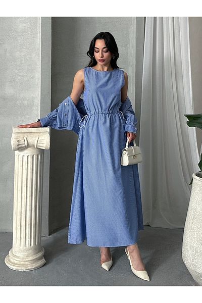 MD trend Women's Striped Bolero - Dress Double Set
