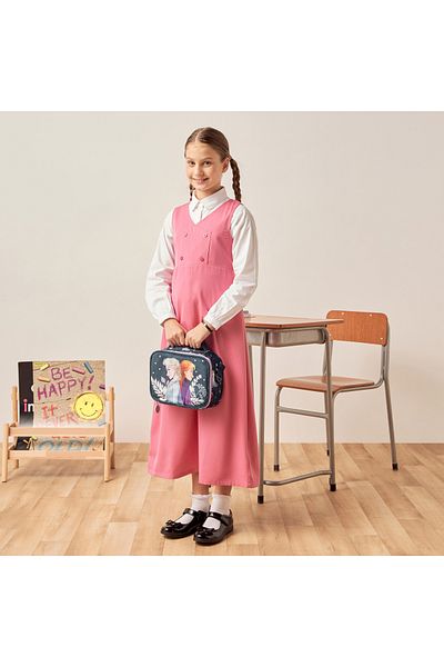 Juniors Solid Pinafore with V-neck and Button Detail