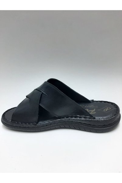 PEKER Genuine Leather Black Daily Open Toe Comfortable Sole Men's Slippers