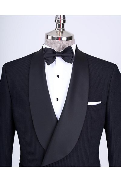 TerziAdemAltun Italian Cut Slim Fit Shawl Collar Double Breasted Jacket Pants Groom Suit Set Black T13631