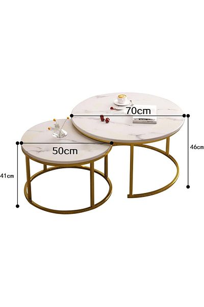 Generic Modern Nesting Coffee Table Set of 2 Wooden Side Table Minimalist Round Nesting Table Sturdy Steel F