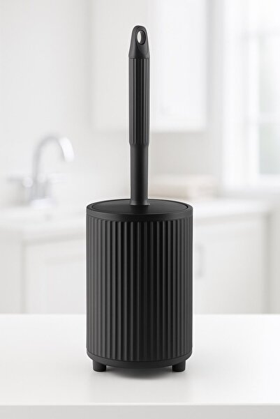 Sas Haus Lines Series Black Bathroom Set, 5 Piece Acrylic Trash Can, Brush, Soap Dispenser Bathroom Accessories Set