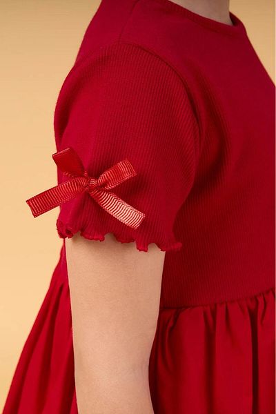Magu Girl's Cotton Balloon Skirt Short Sleeve Dress