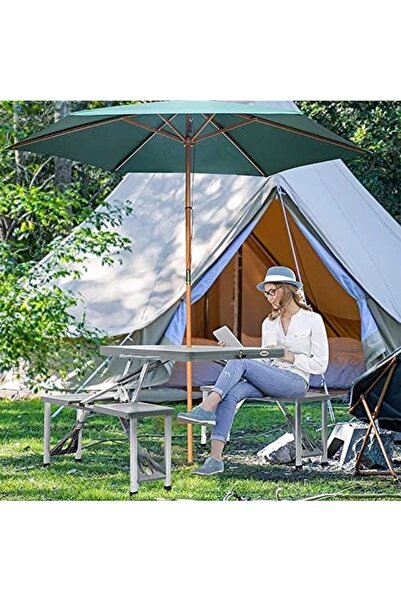 Twinkle Mart Aluminum Folding Camping Picnic Table With 4 Seats Multipurpose Four Seater Foldable Table, Pe