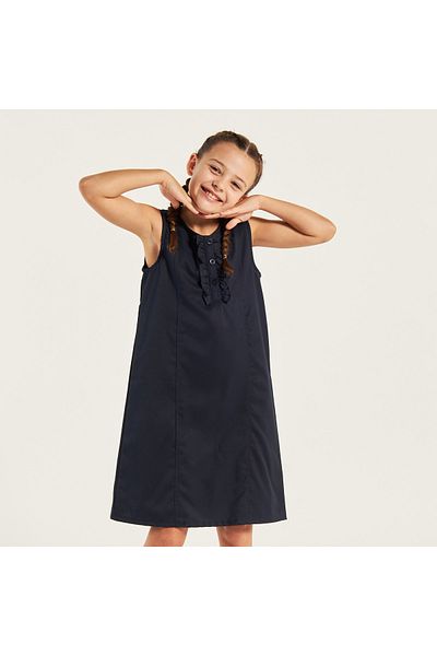 Juniors Solid Pinafore with Ruffle Detail