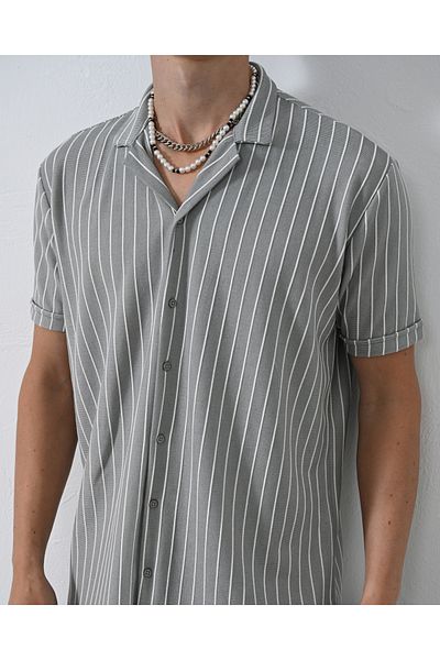 İLKCET MODA Ανδρικό πουκάμισο με κοντό μανίκι με ρίγες