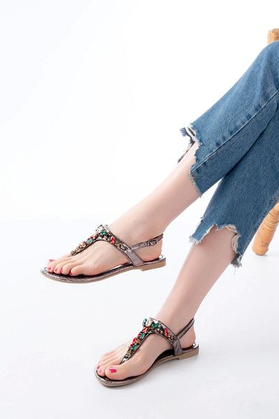 TB Terzi Bey 152-1110 Platinum Multi Stone Flip Flops Women's Sandals