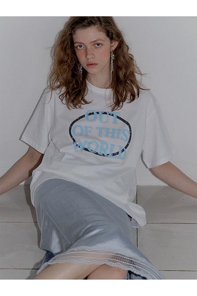 ELNOYA Unisex Cotton White Oversize "Out of This World" Printed Crew Neck Comfortable T-Shirt