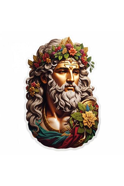 INOVATIX Set de 8 piese, autocolant Zeul grec Dionysos cu coroană de flori, INOVATIX®. 6 cm