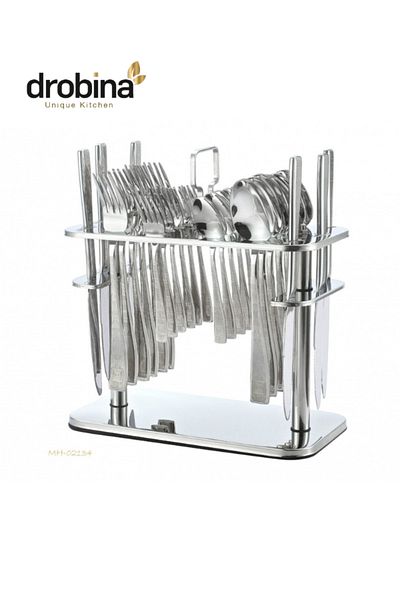 drobina Dropina 30-Piece Stainless Steel Spoon Set with Stand, Silver
