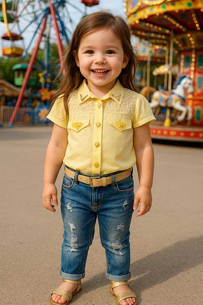 GAMZEAKKUŞ Floral Laced Shirt, Vintage Jeans, Belt 3-Piece Girl's Set