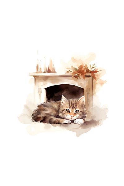 INOVATIX Set of 8 pieces, Cat in front of the fireplace sticker, INOVATIX®. 6 cm