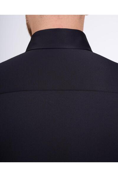 TerziAdemAltun Italian Style Slim Fit Stand Collar Double Cuff Men's Shirt Black T11954