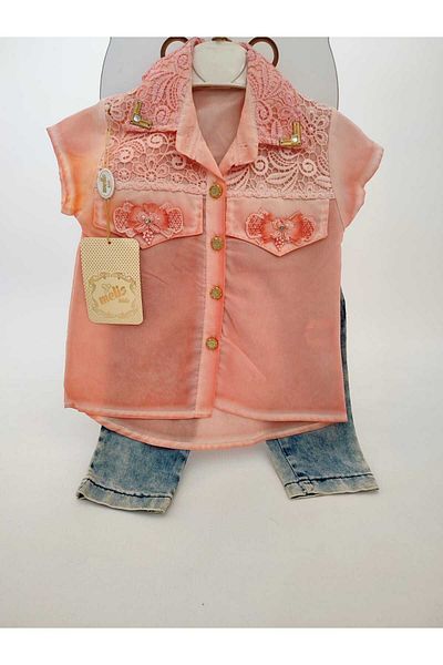 GAMZEAKKUŞ Floral Laced Shirt, Vintage Jeans, Belt 3-Piece Girl's Set