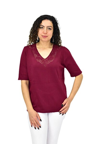 lavella Tricotaj pentru femei cu jumătate de mânecă cu decolteu în V și detal...