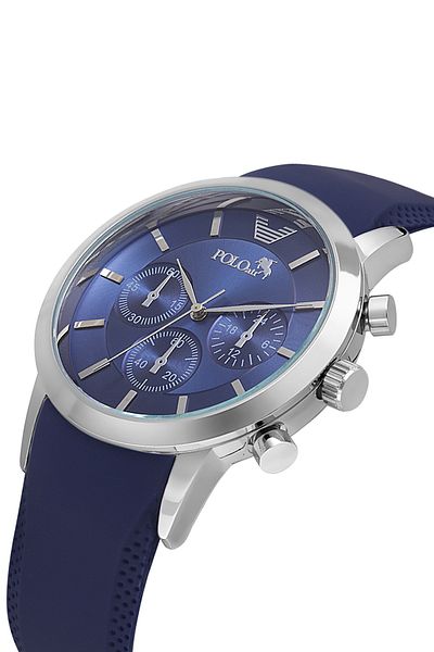 Polo Air Rubber Cord Metal Case Men Wrist Watch Navy Blue Silver Color Pl-0984E2X
