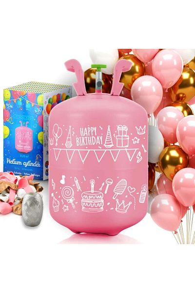 Ricokids Helium cylinder set 0.20m3, 30 white, pink, gold balloons, 40m