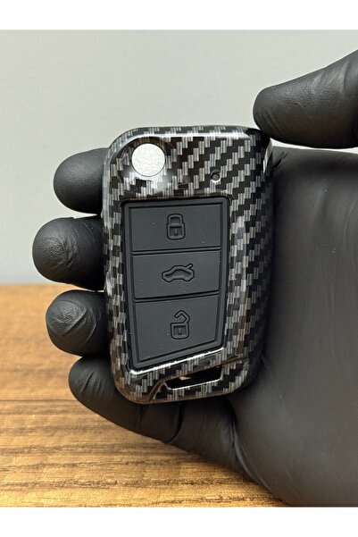 Mavi Keys Husă de protecție pentru chei din fibră de carbon cu 3 butoane pentru Volkswagen, Skoda Seat compatibilă cu MQB