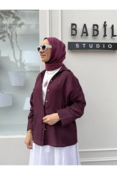 QOOQ STORE 25Ss212 Linen Basic Women's Shirt Plum