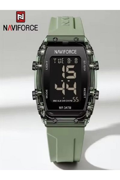 Naviforce Sport watches with Date LCD Digital Display wristwatch Silica band watch for Men-Green