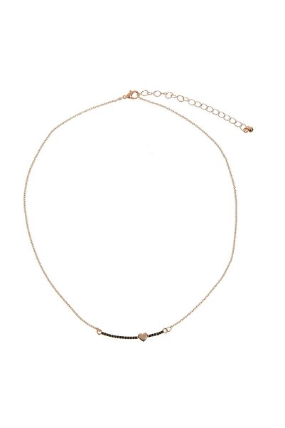 Sprise Colier Lant de Culoare Aurie Bara Inima Strass Negru