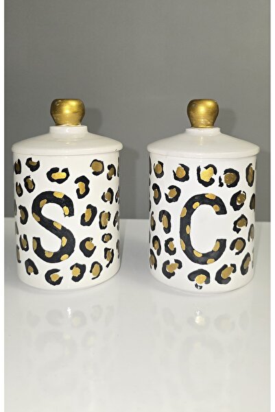 AURA Seramik Altın El Yapımı Gold Şeker Ve Kahve Modern Bohem Dekoratif Mutfa...