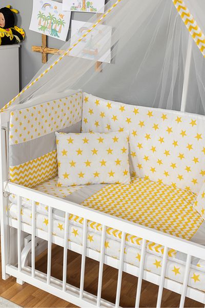 BamgidooMobilya 70X130 Baby Sleeping Set 8 Pieces – 100% Cotton Breathable Fabric Yellow Star Single Pillow