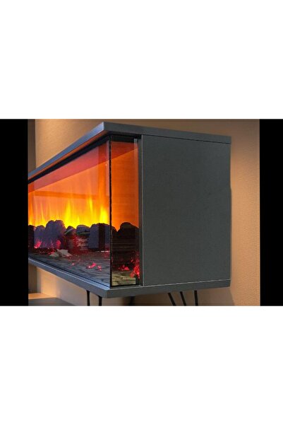 Genel Markalar Tv Sehpası Full Şömineli Kumandalı Bluetooth Stereo Ses 6 Modlu Ünite 170 Cm Mdf Metal Ayak