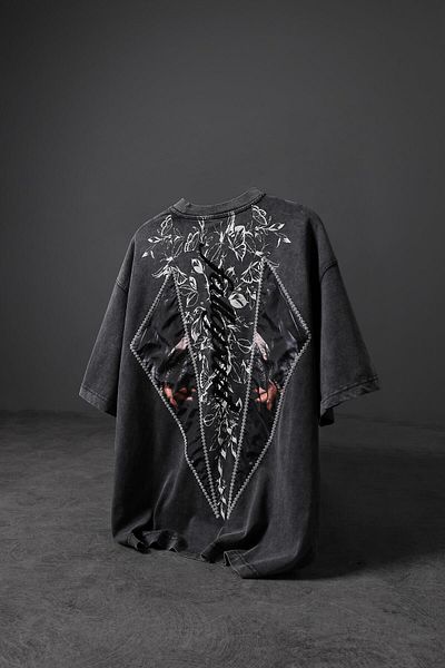 Slatra Ανδρικό μπλουζάκι Anthracite Fallapart Special Washed Fabric Oversize
