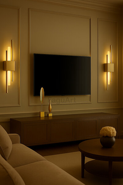 FagüArt Pilli Modern Çift Yönlü Dekoratif Duvar Aydınlatması Aplik Gece Lambası Gold 1 Adet