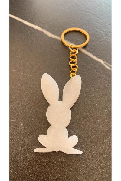 MISS GOLDEN Rabbit Shaped Pearlescent White Colored Gold Accessory Epoxy Keychain Handmade Gift