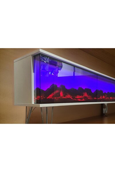 ERTEK GLOBAL Tv Sehpası Full Şömineli Kumandalı Bluetooth Stereo Ses 6 Modlu Ünite 170 Cm Mdf Metal Ayak