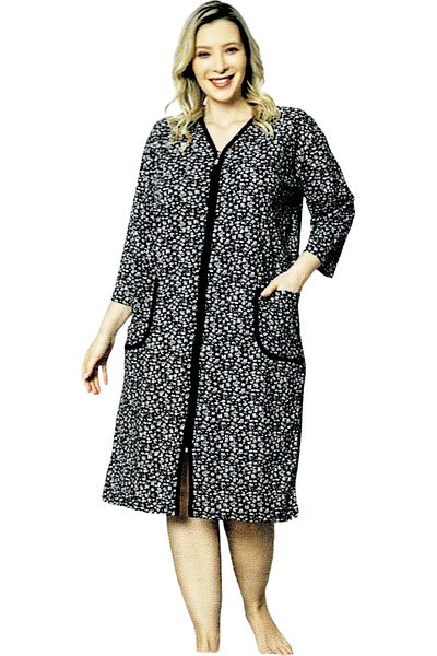 Star Fashion Housewife's cape, StarFashion, with three-quarter sleeves, with zipper, 100% cotton, navy blue