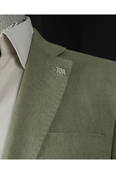 TerziAdemAltun Ανδρικό μπουφάν με μονό γιακά ιταλικού στυλ με λεπτή εφαρμογή χακί T13790