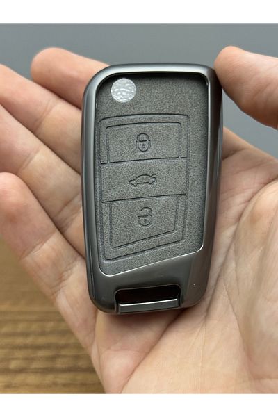 Luxe Aksesuarr Volkswagen - Skoda - Seat Mqb Switch Guard Switch Control Metal Case Cover 3 Buttons Leather Gray