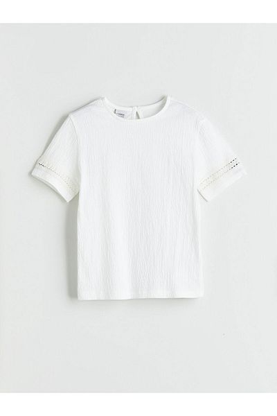 LC Waikiki New Season Crew Neck Lace Detailed Girls' T-Shirt - S5Ou97Z4