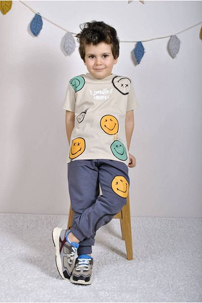 AyCaTa Smiling Face Patterned Summer Boy's Suit