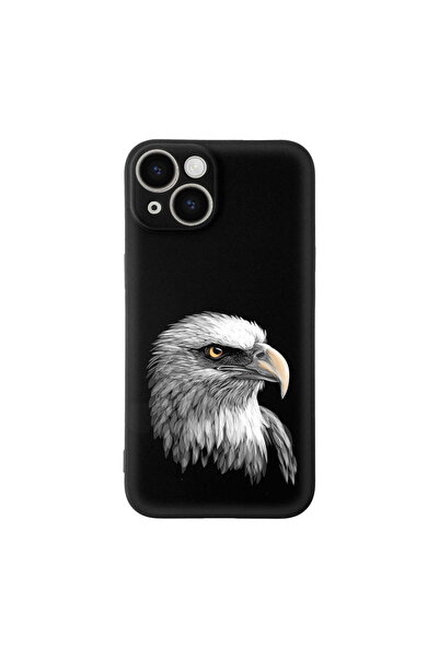 PrintiFy iPhone 15 ile Uyumlu Kartal (0214c) Tasarımlı Siyah Lansman Kılıf