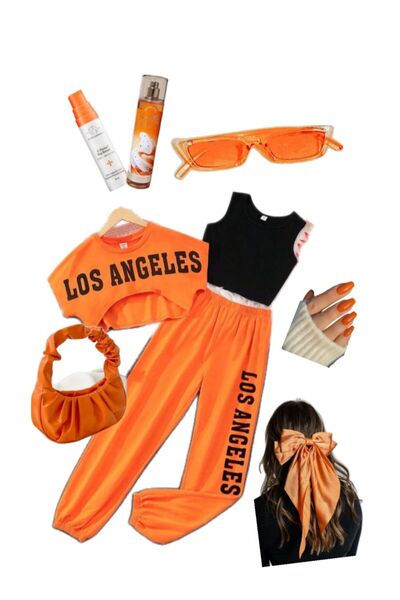 VESTIR BIEN Set 3 piese pentru copii, cu bretele, imprimat Los Angeles, porto...