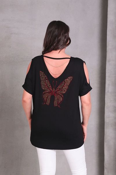 aytemas Butterfly Stone Printed Blouse with Chain Detail on the Back