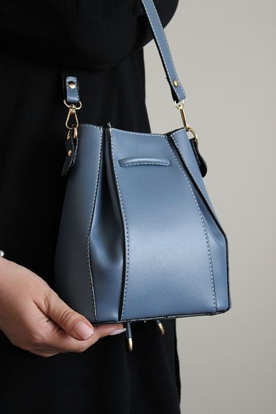 Mimoza Women's Blue Mini Bucket Bag – Leather Design with Double Strap