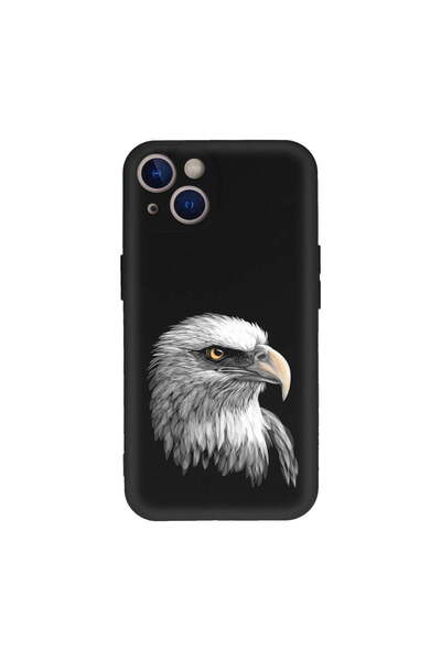 PrintiFy iPhone 13 ile Uyumlu Kartal (0214c) Tasarımlı Siyah Lansman Kılıf