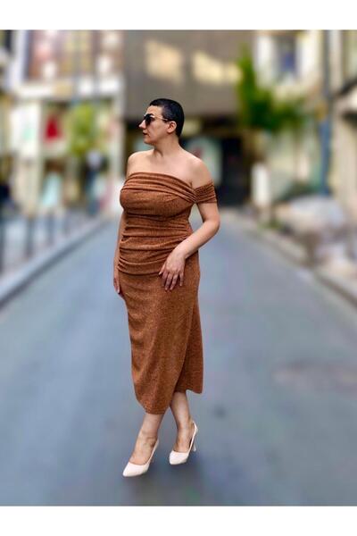 wisteriA STRAPLEZ BALON KOL DRAPELİ MİDİ BOY ABİYE